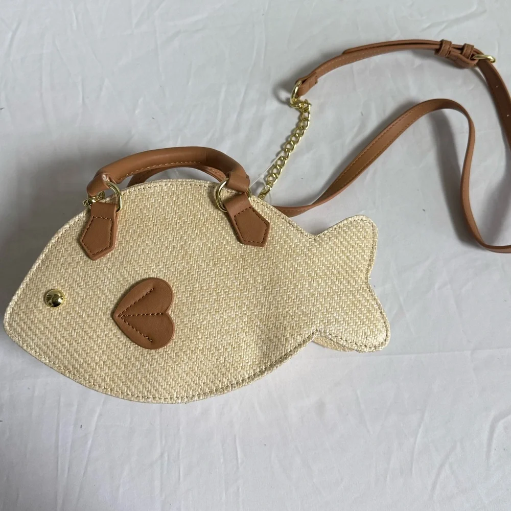 Betsey Johnson Beige Fish-Shaped Crossbody with Brown Trim